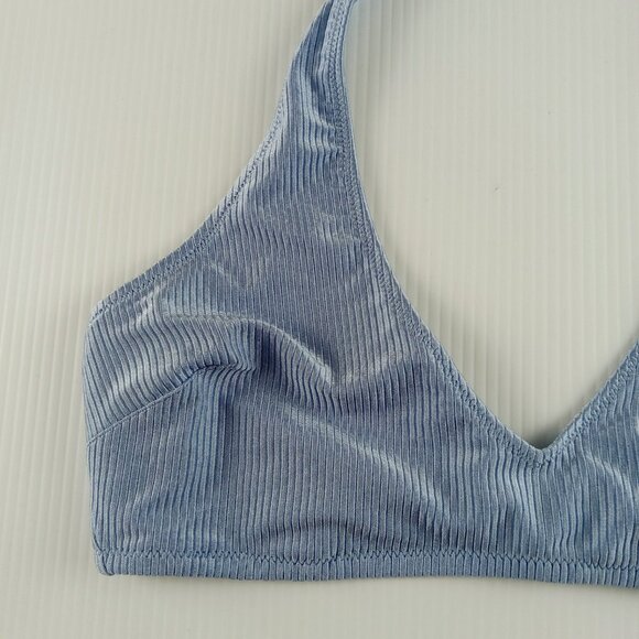 Aerie Shine Rib Halter Bikini Top Women's Size XL Monaco Blue Swimsuit - Picture 2 of 6